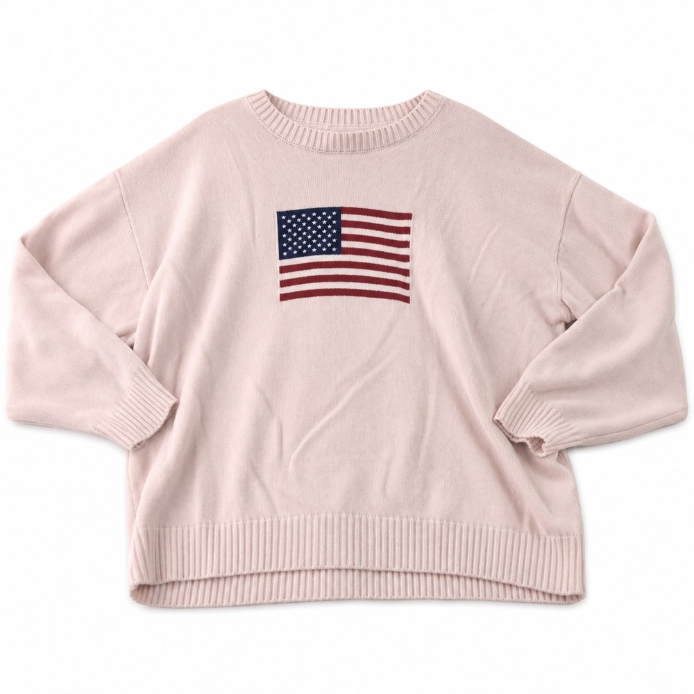 Honey Peach Sweater Womens XL Pink American Flag Pullover Oversized Americana